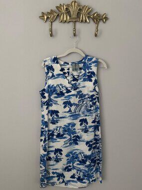 London Times Blue and Cream Toile Dress